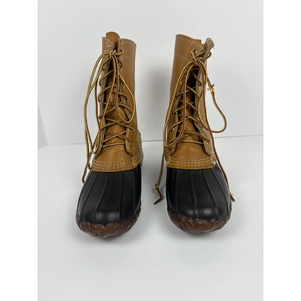 LL Bean Beam  Brown Leather Lace Up Unlined Ankle Duck Boots Size DM 6 women's